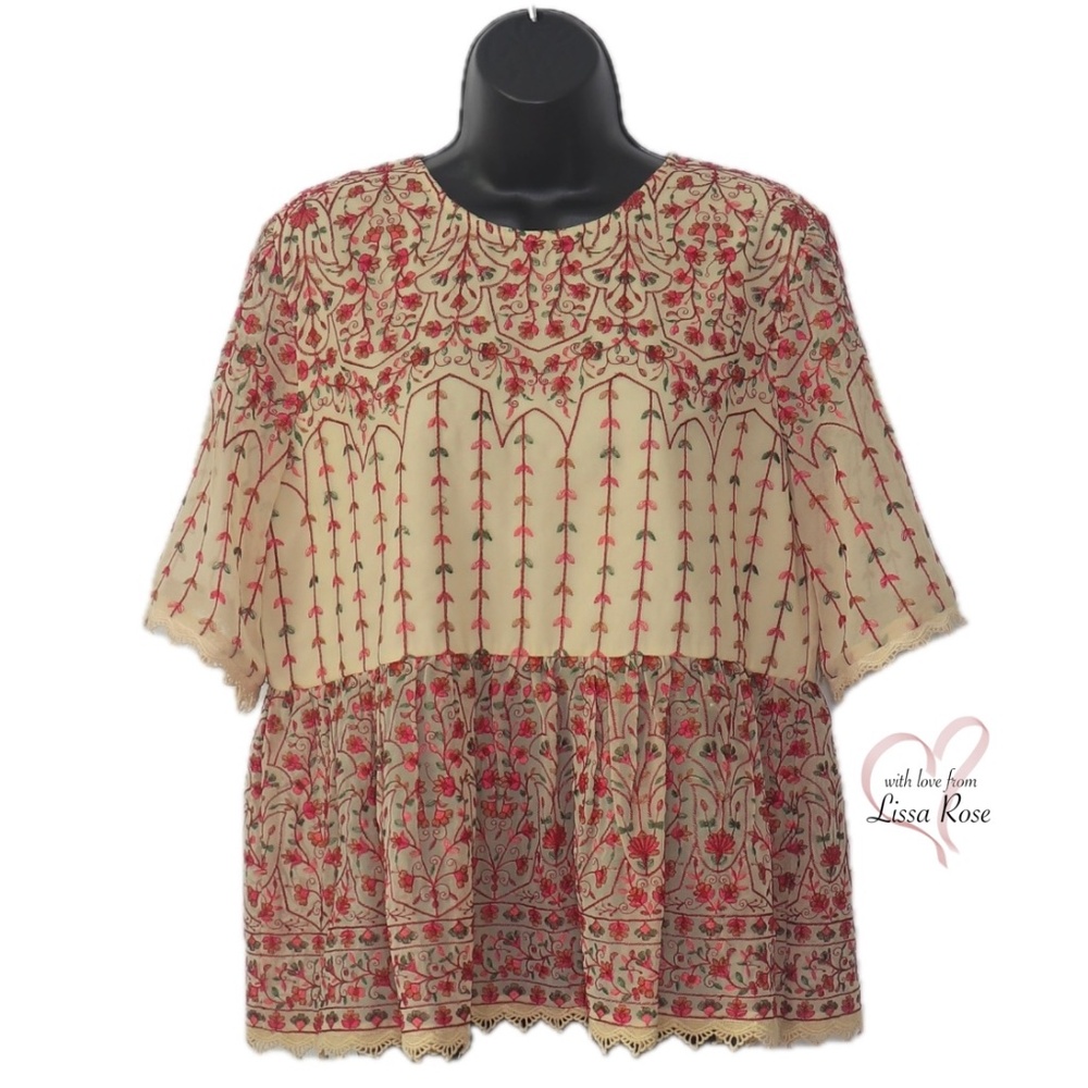 Florence Embroidered Peplum Floral Colorful Blouse (Mynah Designs Anthropologie)